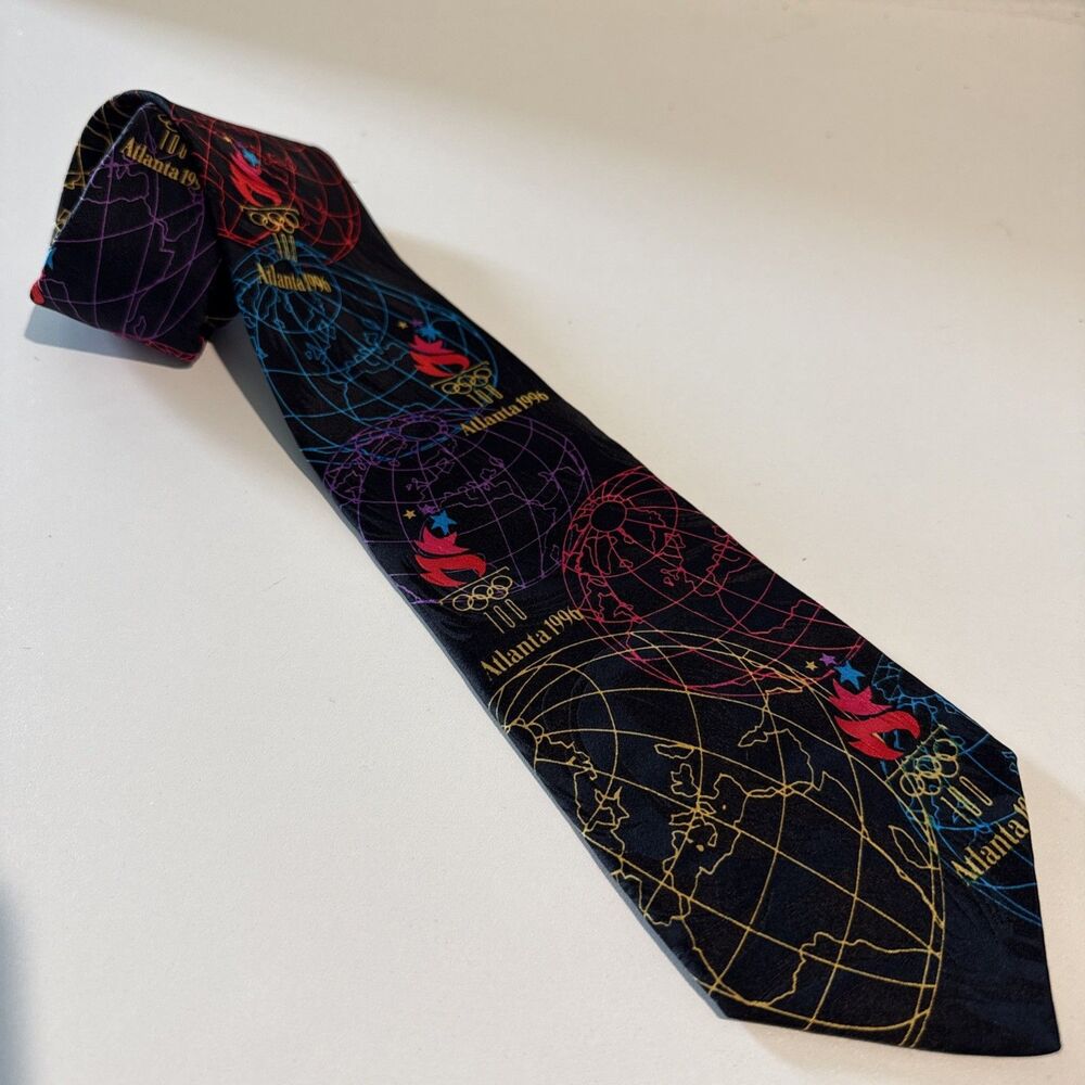 VTG RM Sports 1996 Atlanta Olympic Games Collection Silk Tie Pictogram MADE USA